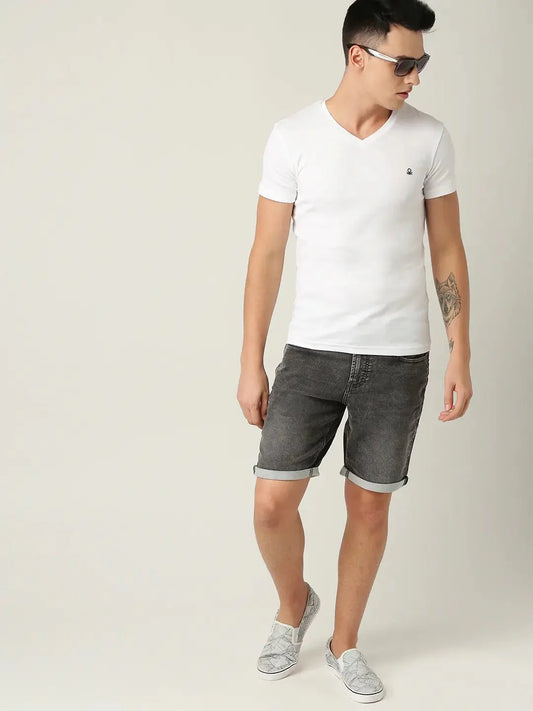 Men Charcoal Grey Solid Slim Fit Denim Shorts - DENIMS - Shorts - 