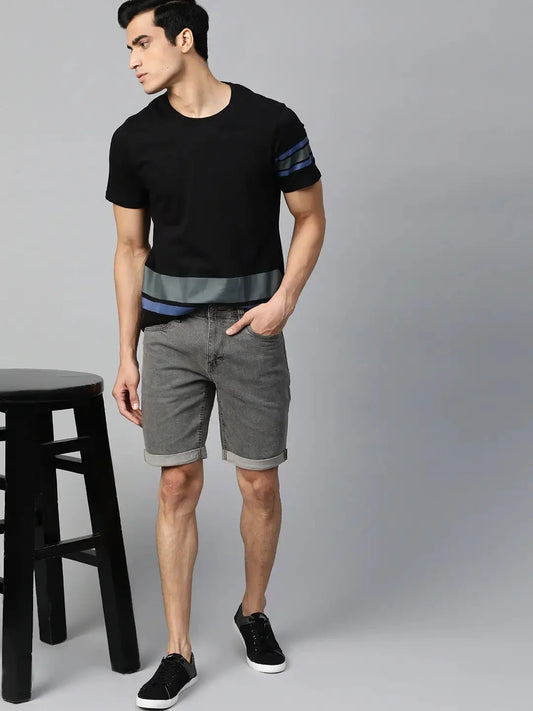 Men Charcoal Grey Washed Regular Fit Denim Shorts - DENIMS - Shorts - 