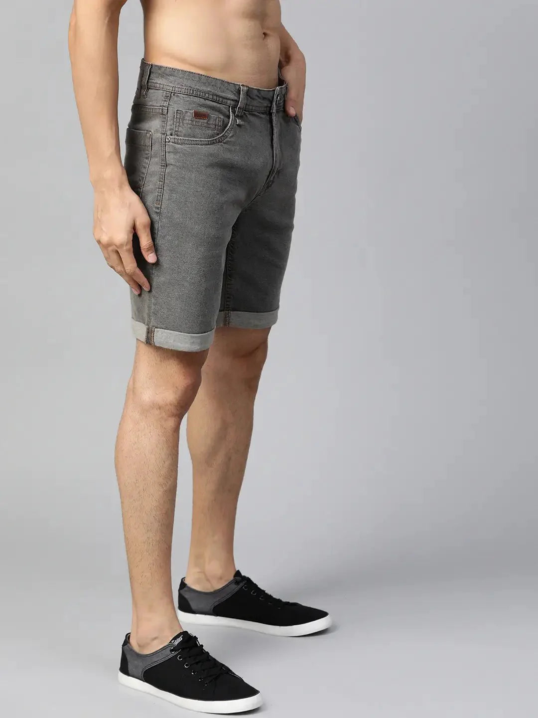 Men Charcoal Grey Washed Regular Fit Denim Shorts - DENIMS - Shorts - 