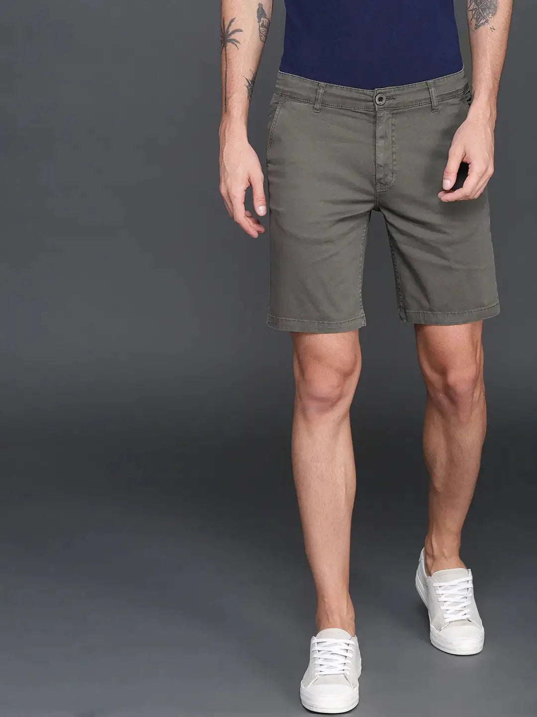 Men Grey Solid Slim Fit Chino Shorts - DENIMS - Shorts - 