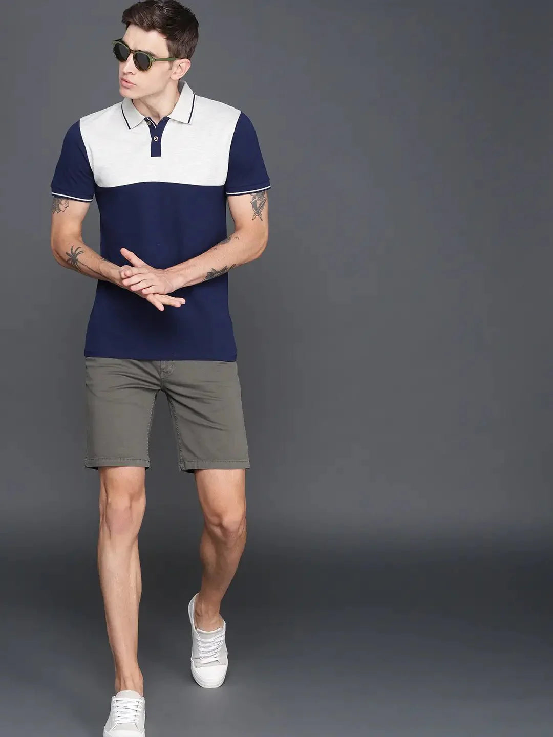 Men Grey Solid Slim Fit Chino Shorts - DENIMS - Shorts - 