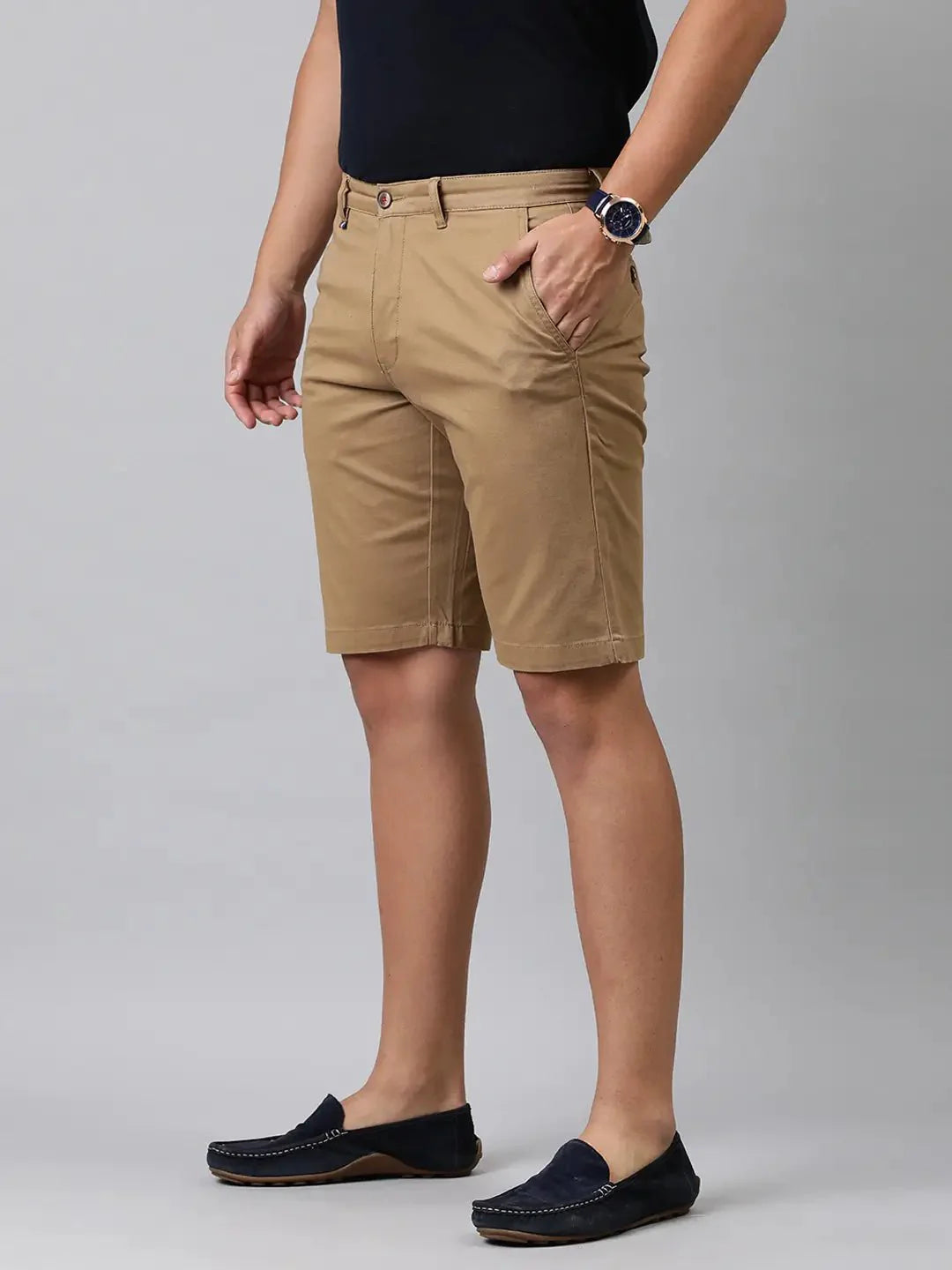Men Khaki - Coloured Solid Slim Fit Regular Shorts - DENIMS - Shorts - 