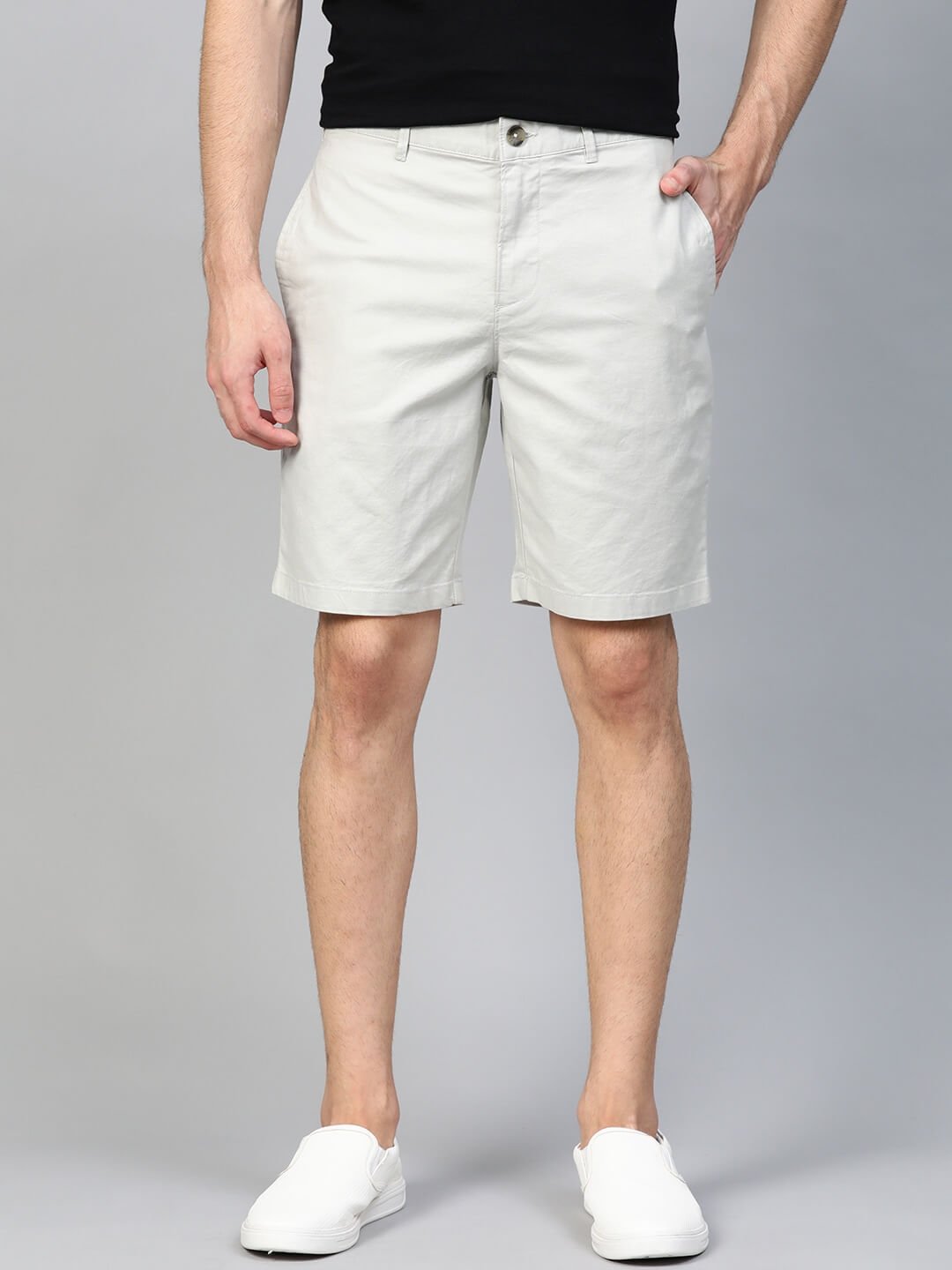 Men Off - White Self - Checked Regular Fit Shorts - DENIMS - Shorts - 