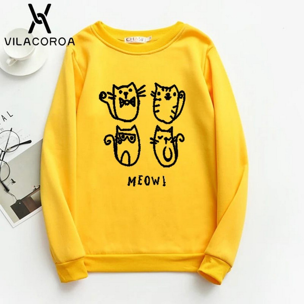 Meow Fleece Full Sleeves Pull Over Sweatshirt For Women - DENIMS - Hoodies & Sweatshirts - 