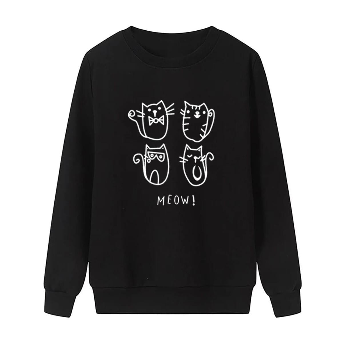 Meow Fleece Full Sleeves Pull Over Sweatshirt For Women - DENIMS - Hoodies & Sweatshirts - 