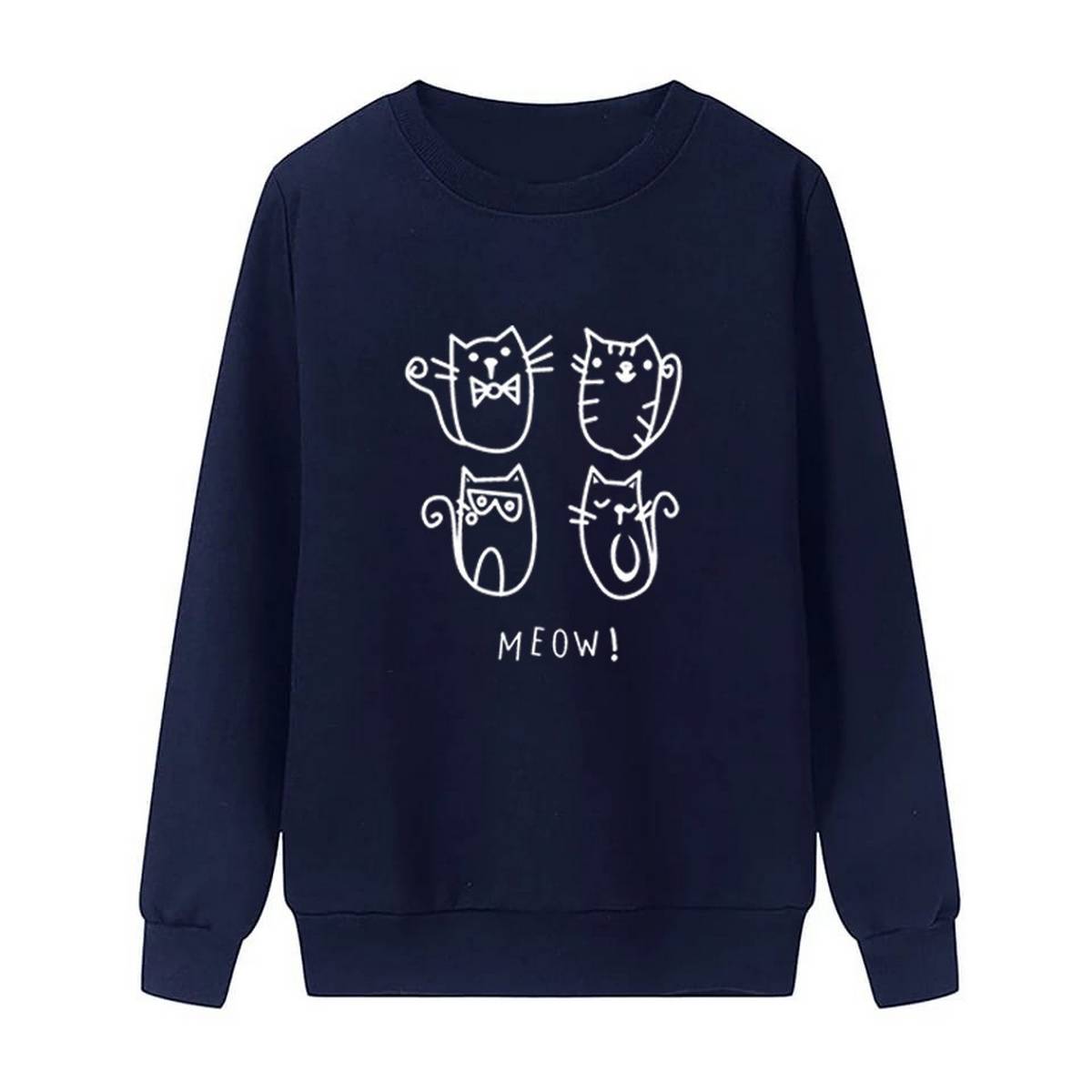 Meow Fleece Full Sleeves Pull Over Sweatshirt For Women - DENIMS - Hoodies & Sweatshirts - 