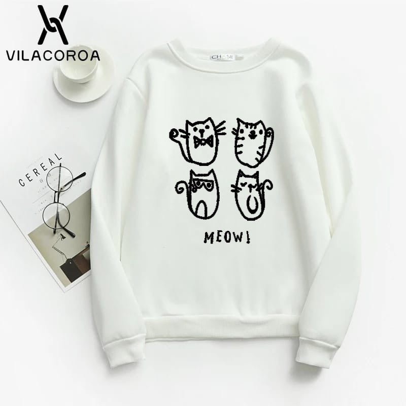 Meow Fleece Full Sleeves Pull Over Sweatshirt For Women - DENIMS - Hoodies & Sweatshirts - 