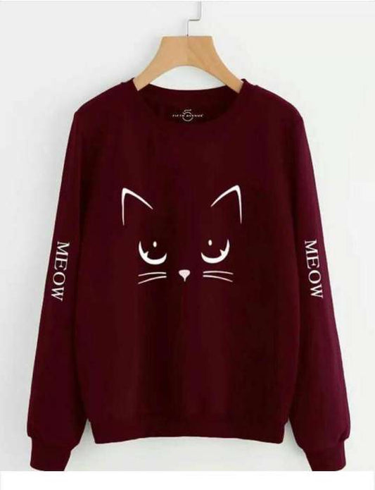 Meow Maroon Printed Sweatshirt For women 770 - DENIMS - Hoodies & Sweatshirts - 