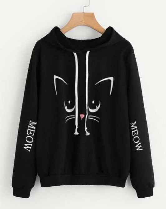 Meow Sleeve Print Hoodie Black - DENIMS - Hoodies & Sweatshirts - 
