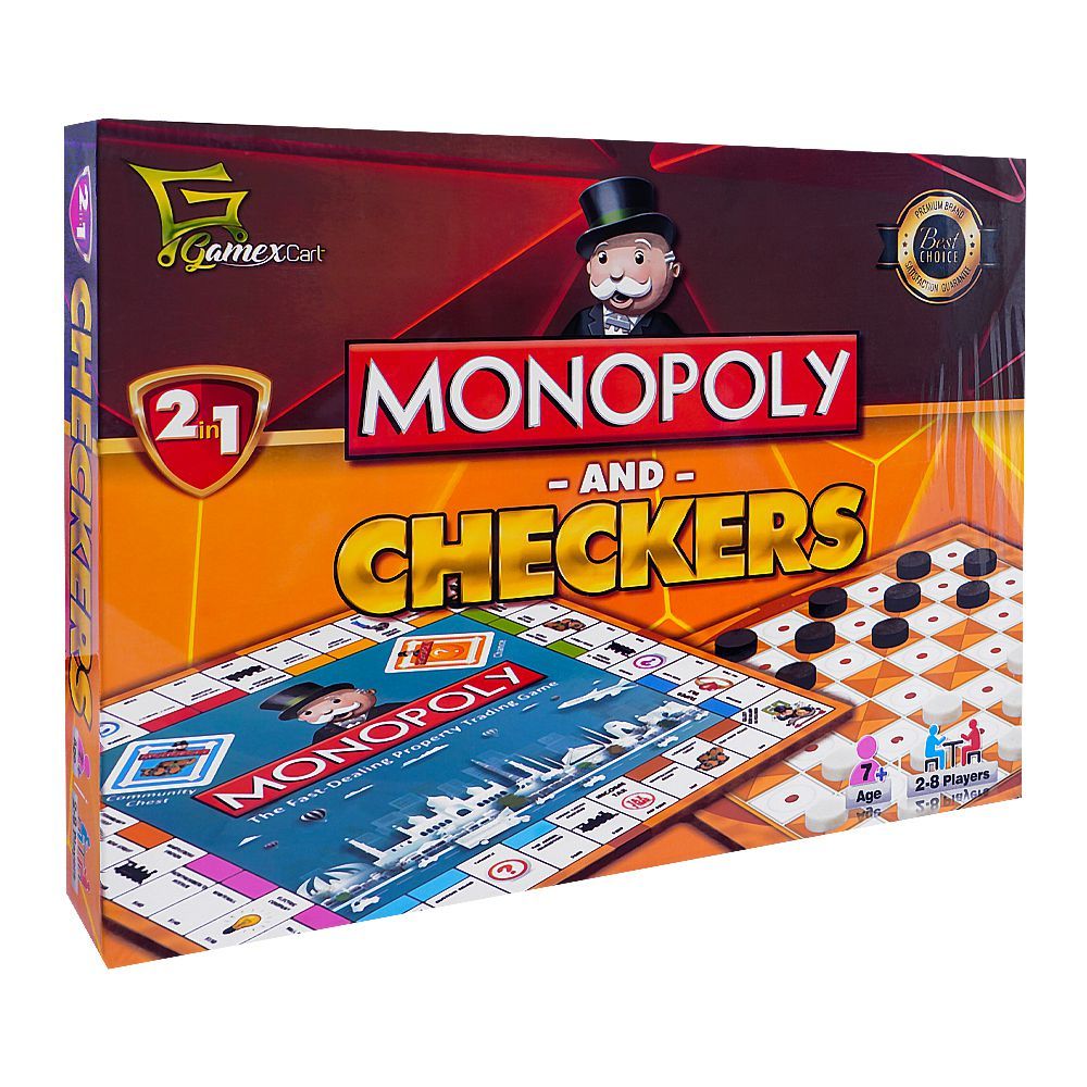 Monopoly And Checker 2 - In - 1 Board Game, For 7+ Years - DENIMS - Board Games - 