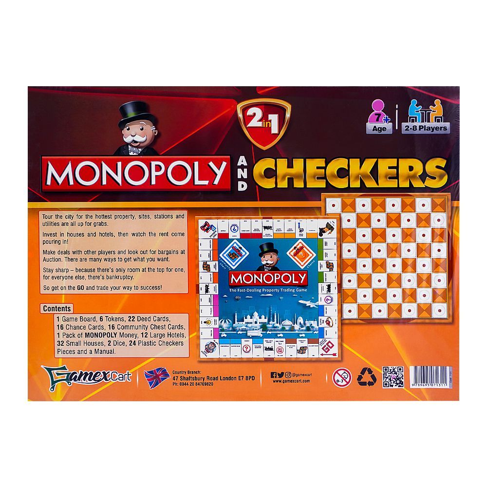 Monopoly And Checker 2 - In - 1 Board Game, For 7+ Years - DENIMS - Board Games - 