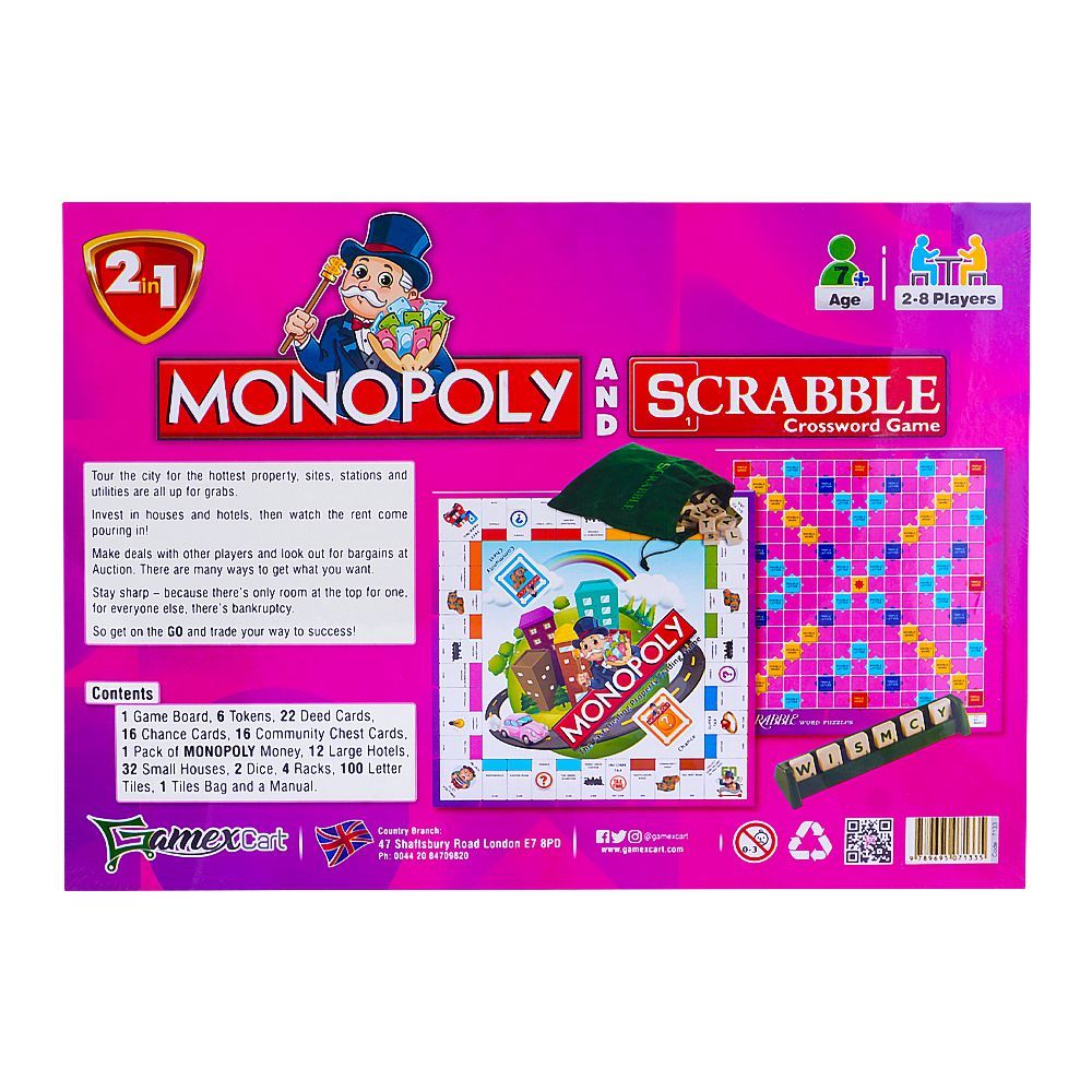 Monopoly And Scrabble 2 - In - 1 Crossword Game - DENIMS - Board Games - 