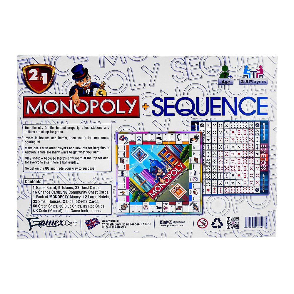 Monopoly And Sequence 2 - In - 1 Board Game - DENIMS - Board Games - 