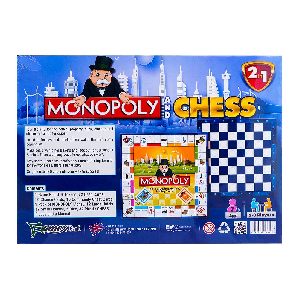 Monopoly & Chess 2 - In - 1 Board Game, For 7+ Years - DENIMS - Board Games - 