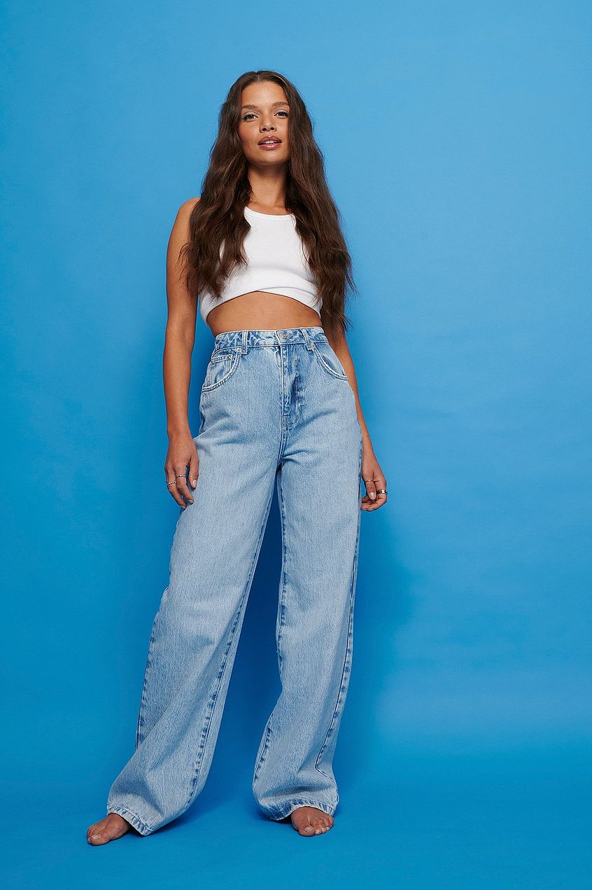 Vintage Look Wide Leg High Waist Jeans For Womens