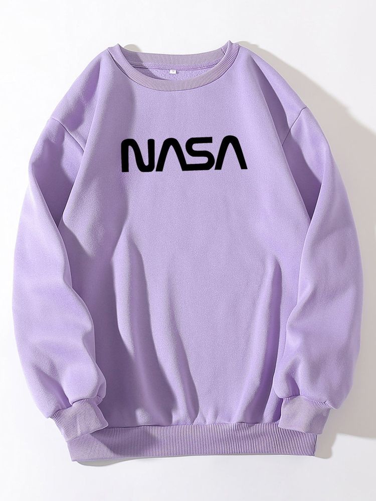 Nasa Purple Fleece Full Sleeves Pull Over Sweatshirt For Women - DENIMS - Hoodies & Sweatshirts - 