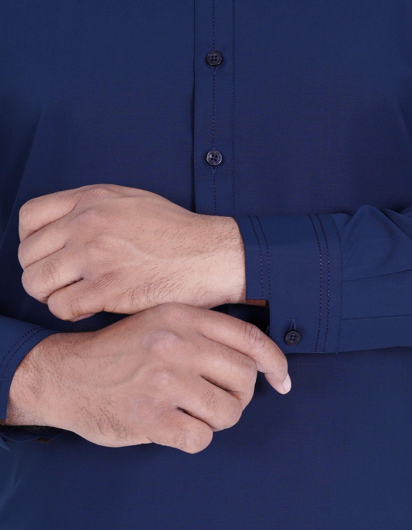 Navy Blue Basic Shalwar Kameez - DENIMS - Shalwar Kameez - 