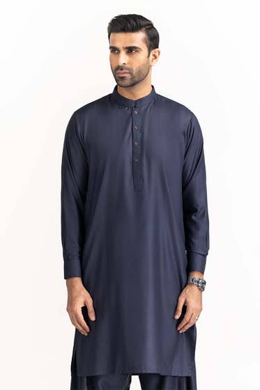 Navy Blue Basic Shalwar Kameez - DENIMS - Shalwar Kameez - 