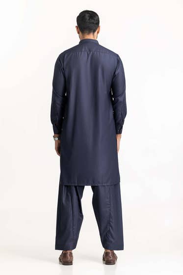Navy Blue Basic Shalwar Kameez - DENIMS - Shalwar Kameez - 
