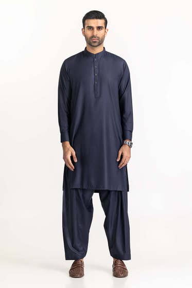 Navy Blue Basic Shalwar Kameez - DENIMS - Shalwar Kameez - 