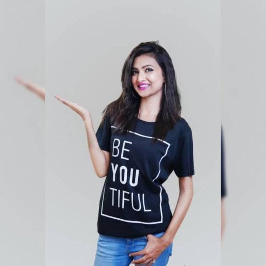 Navy Blue Beautiful Cotton Printed T - Shirt For Women - DENIMS - Tops & T - Shirts - 
