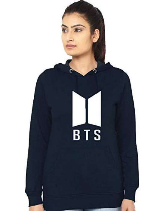 Navy Blue BTS Fleece Hoodie For Women Export Quality - DENIMS - Hoodies & Sweatshirts - 