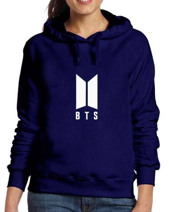 Navy Blue Fleece BTS Hoodies For Women - DENIMS - Hoodies & Sweatshirts - 