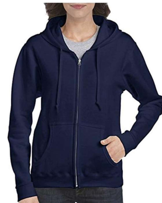 Navy Blue Zipper Hoodie For Women - DENIMS - Hoodies & Sweatshirts - 