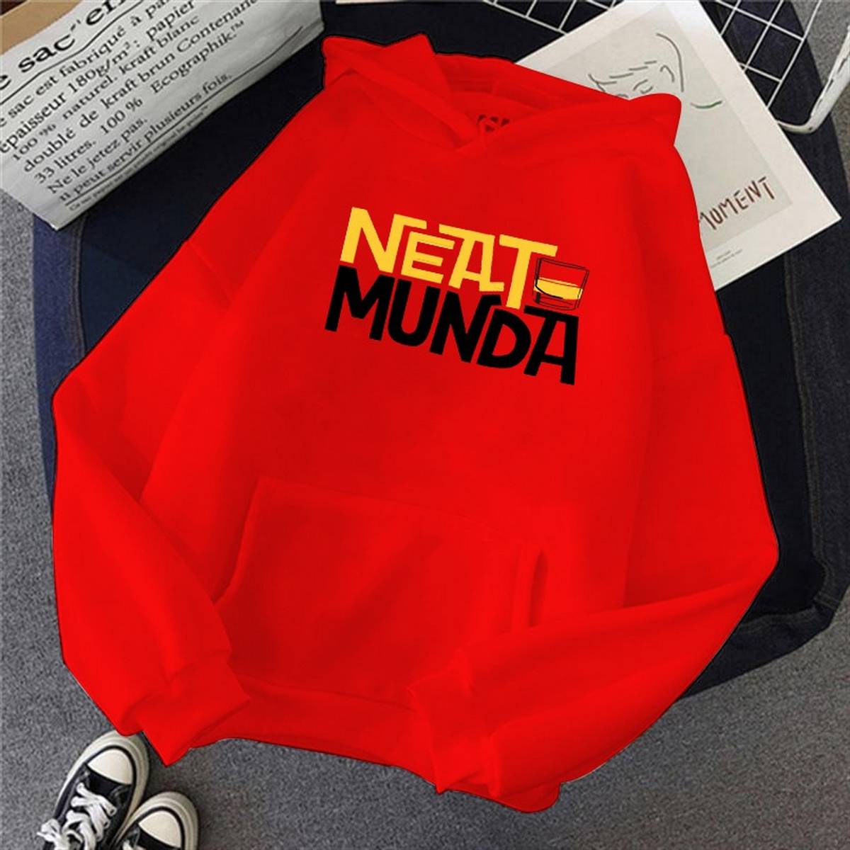 Neat Munda Fleece Full Sleeves Pull Over Hoodie For Men - DENIMS - Hoodies & Sweatshirts - 