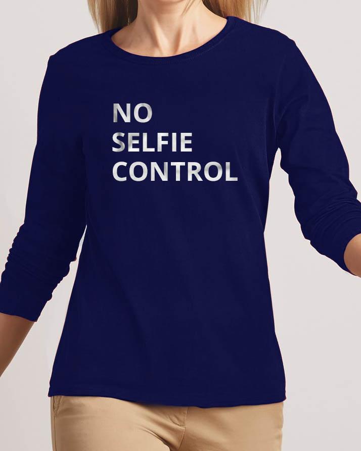 No Selfie Control New Fashion Navy Blue High Graphic Round Neck T - shirt - DENIMS - Tops & T - Shirts - 