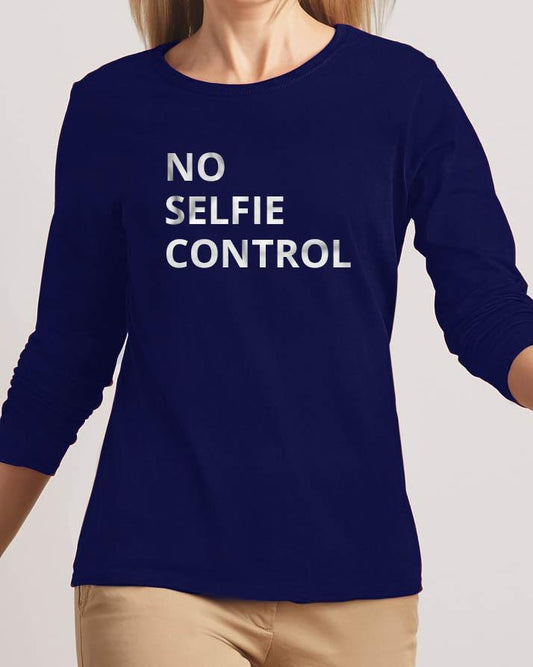 No Selfie Control New Fashion Navy Blue High Graphic Round Neck T - shirt - DENIMS - Tops & T - Shirts - 