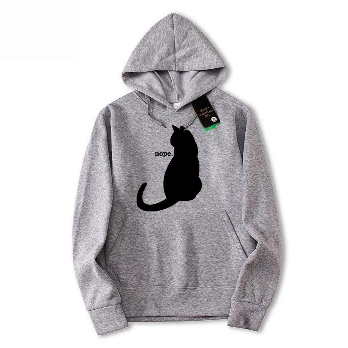 Nope Cat Printed Fleece Full Sleeves Pull Over Hoodie For Women - DENIMS - Hoodies & Sweatshirts - 