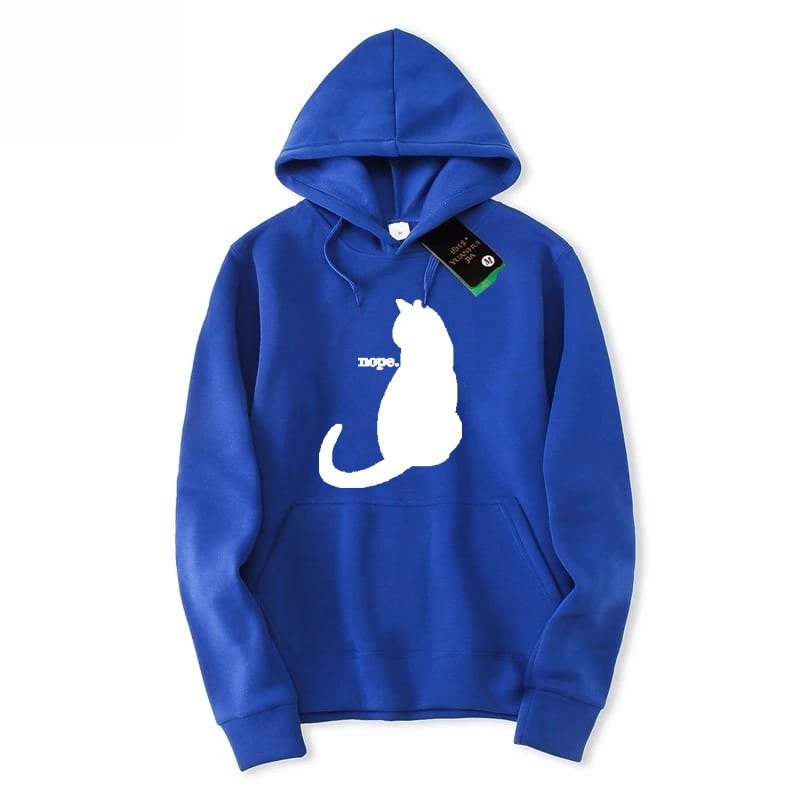Nope Cat Printed Fleece Full Sleeves Pull Over Hoodie For Women - DENIMS - Hoodies & Sweatshirts - 