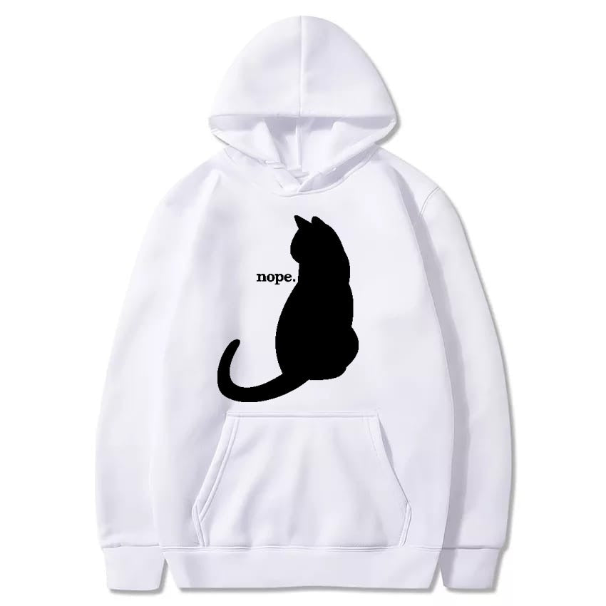 Nope Cat Printed Fleece Full Sleeves Pull Over Hoodie For Women - DENIMS - Hoodies & Sweatshirts - 