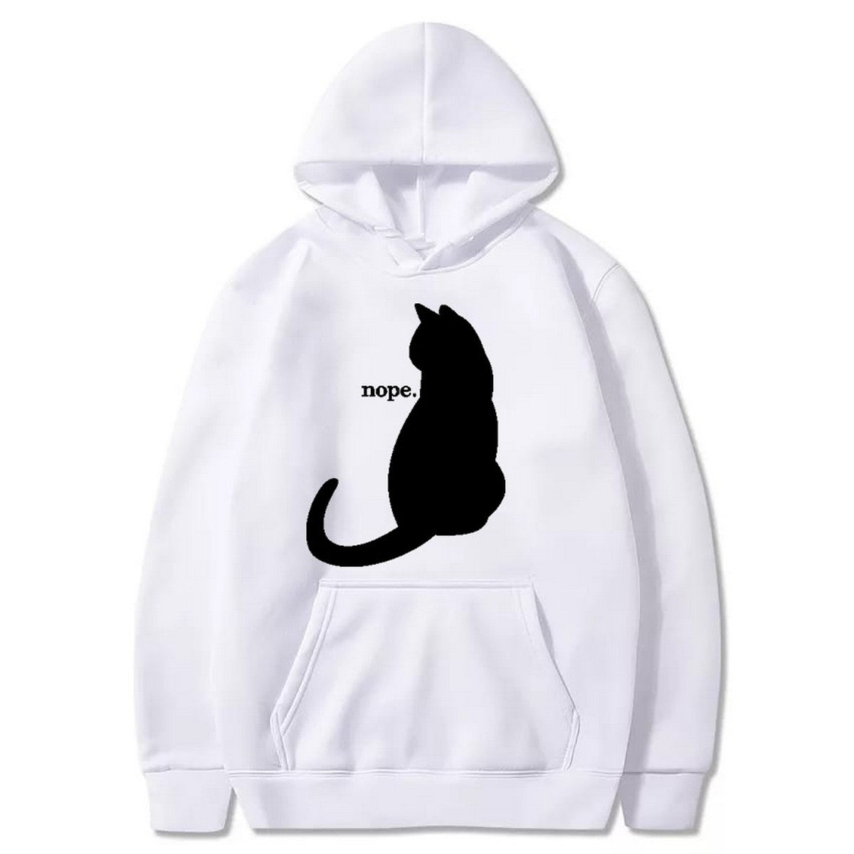 Nope Cat Printed Fleece Full Sleeves Pull Over Hoodie For Women - DENIMS - Hoodies & Sweatshirts - 