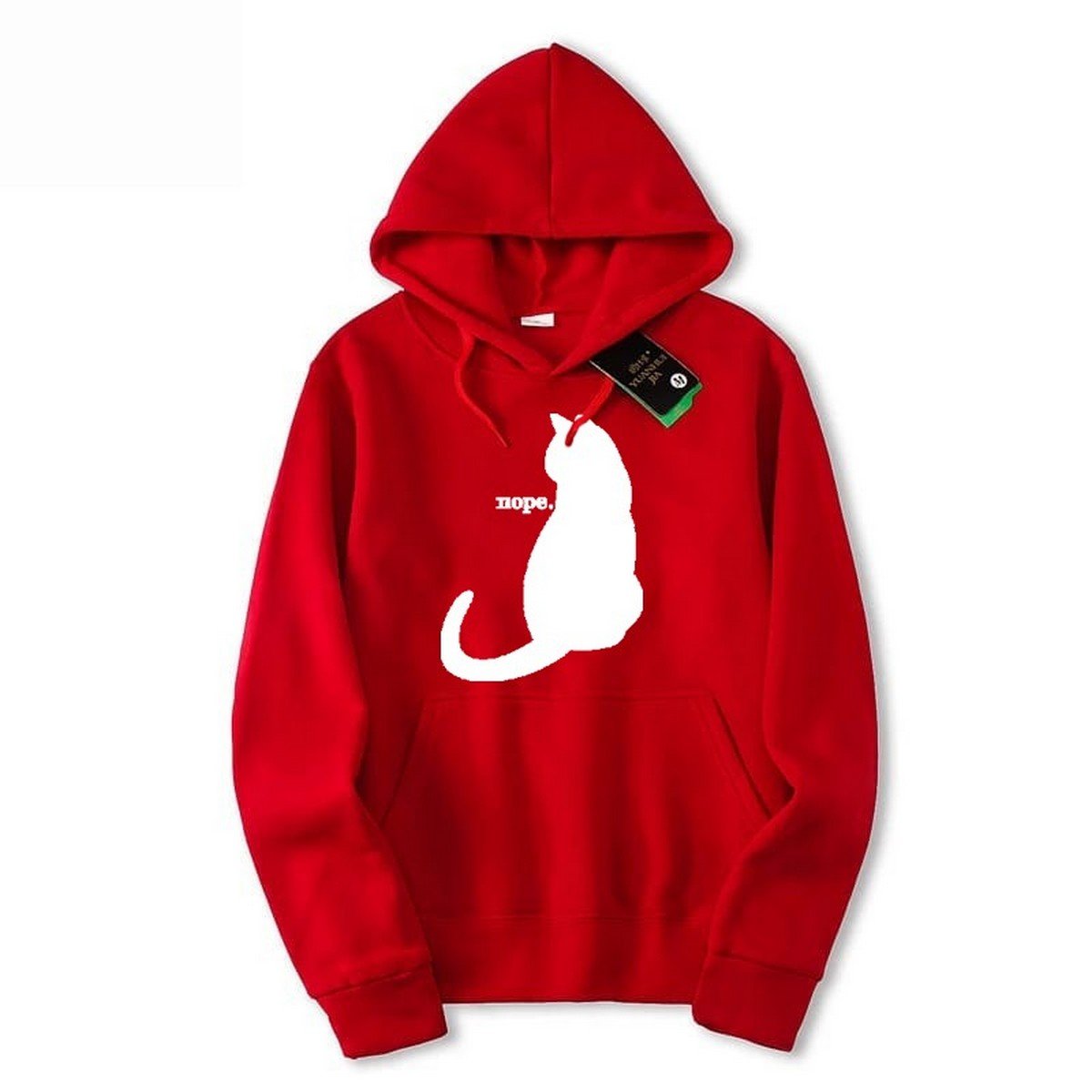 Nope Cat Printed Fleece Full Sleeves Pull Over Hoodie For Women - DENIMS - Hoodies & Sweatshirts - 