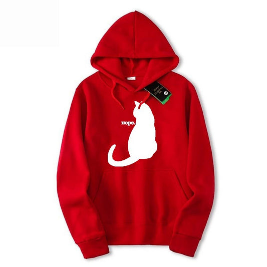 Nope Cat Printed Fleece Full Sleeves Pull Over Hoodie For Women - DENIMS - Hoodies & Sweatshirts - 