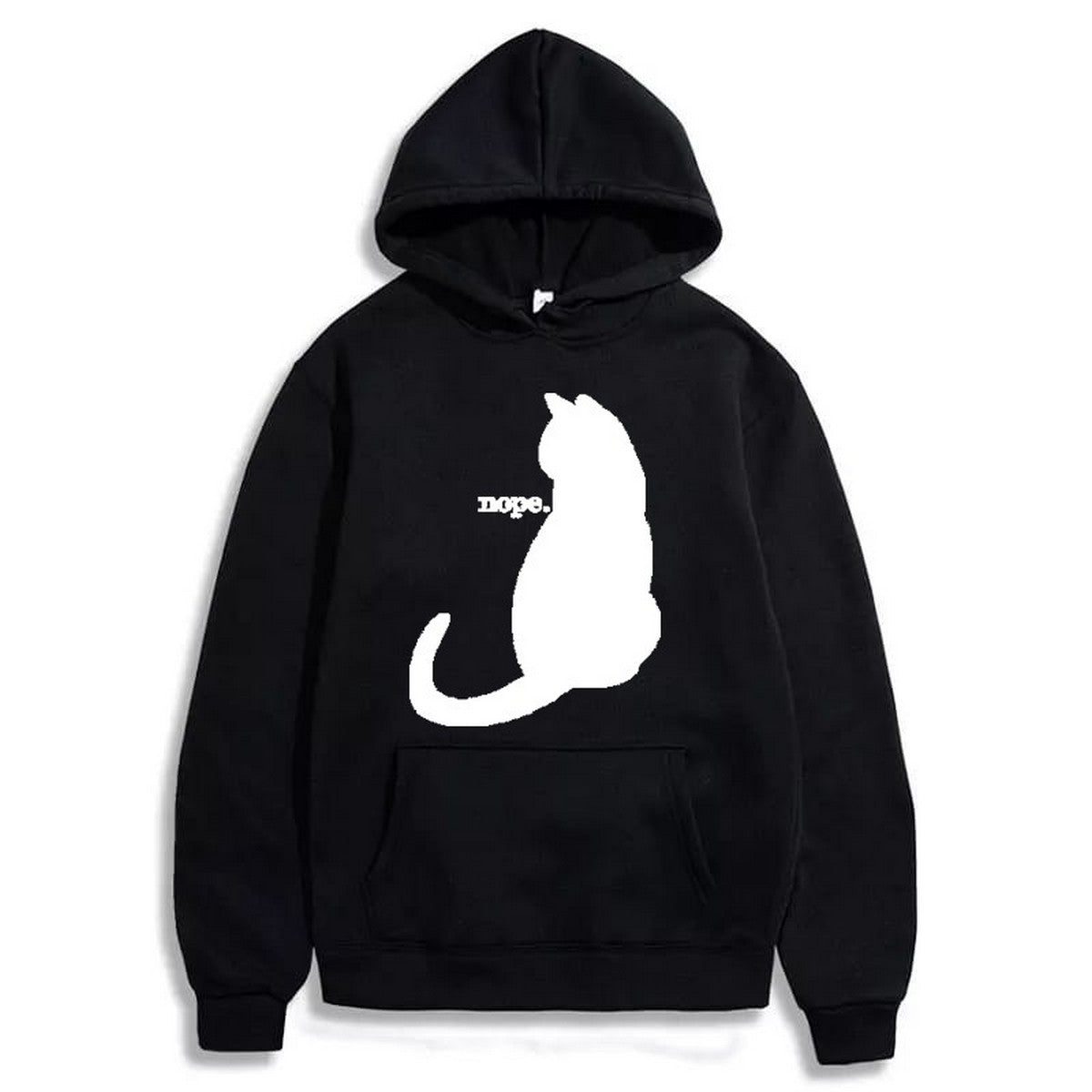 Nope Cat Printed Fleece Full Sleeves Pull Over Hoodie For Women - DENIMS - Hoodies & Sweatshirts - 