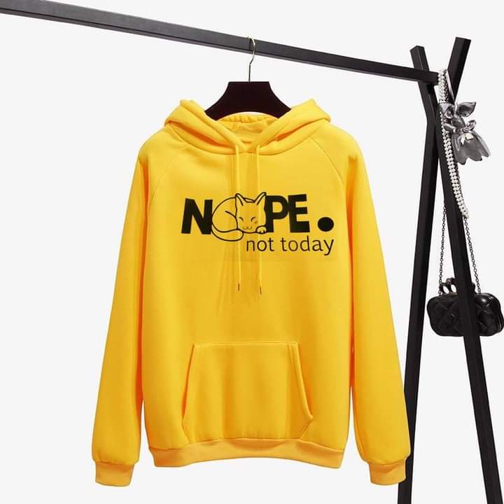 Nope Not Today Printed Fleece Full Sleeves Pull Over Hoodie For Women - DENIMS - Hoodies & Sweatshirts - 