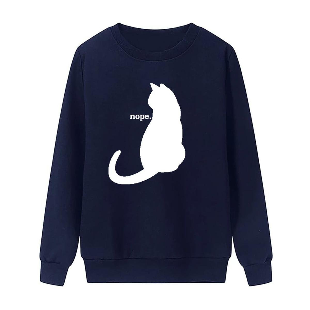 Nope Printed Fleece Full Sleeves Pull Over Sweatshirt For Women - DENIMS - Hoodies & Sweatshirts - 