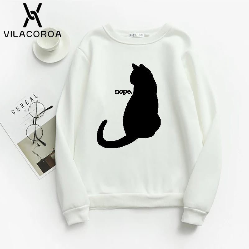 Nope Printed Fleece Full Sleeves Pull Over Sweatshirt For Women - DENIMS - Hoodies & Sweatshirts - 