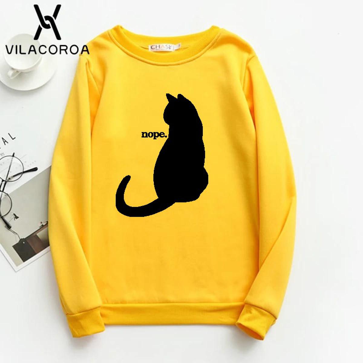 Nope Printed Fleece Full Sleeves Pull Over Sweatshirt For Women - DENIMS - Hoodies & Sweatshirts - 