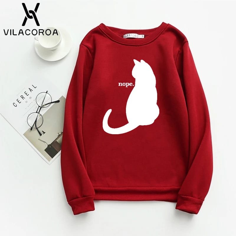 Nope Printed Fleece Full Sleeves Pull Over Sweatshirt For Women - DENIMS - Hoodies & Sweatshirts - 