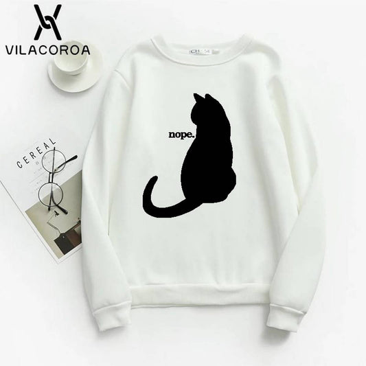 Nope Printed Fleece Full Sleeves Pull Over Sweatshirt For Women - DENIMS - Hoodies & Sweatshirts - 