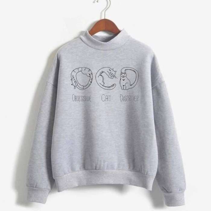 Obsessive Cat Disorder Full Fleece Design Sweat Shirt Excellent Quality - DENIMS - Hoodies & Sweatshirts - 