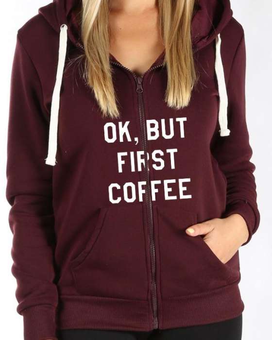 Okay Coffee printed zipper hoodie for women - DENIMS - Hoodies & Sweatshirts - 