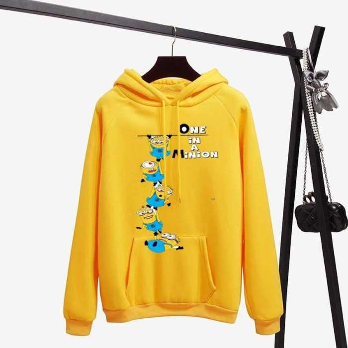One In Stylish Yellow Printed Hoodie For Women - DENIMS - Hoodies & Sweatshirts - 