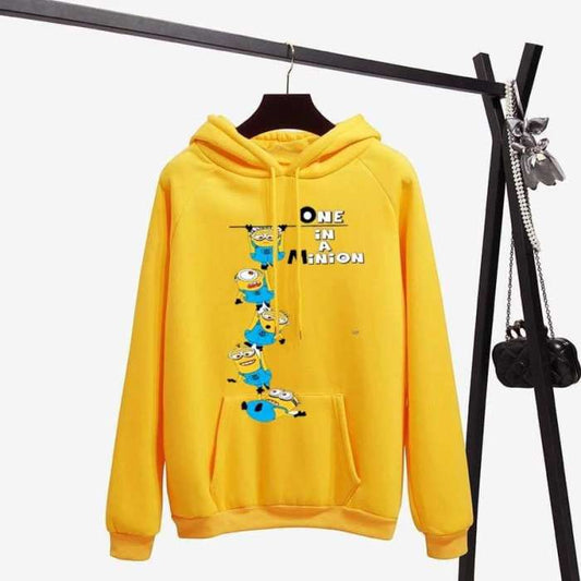 One In Stylish Yellow Printed Hoodie For Women - DENIMS - Hoodies & Sweatshirts - 