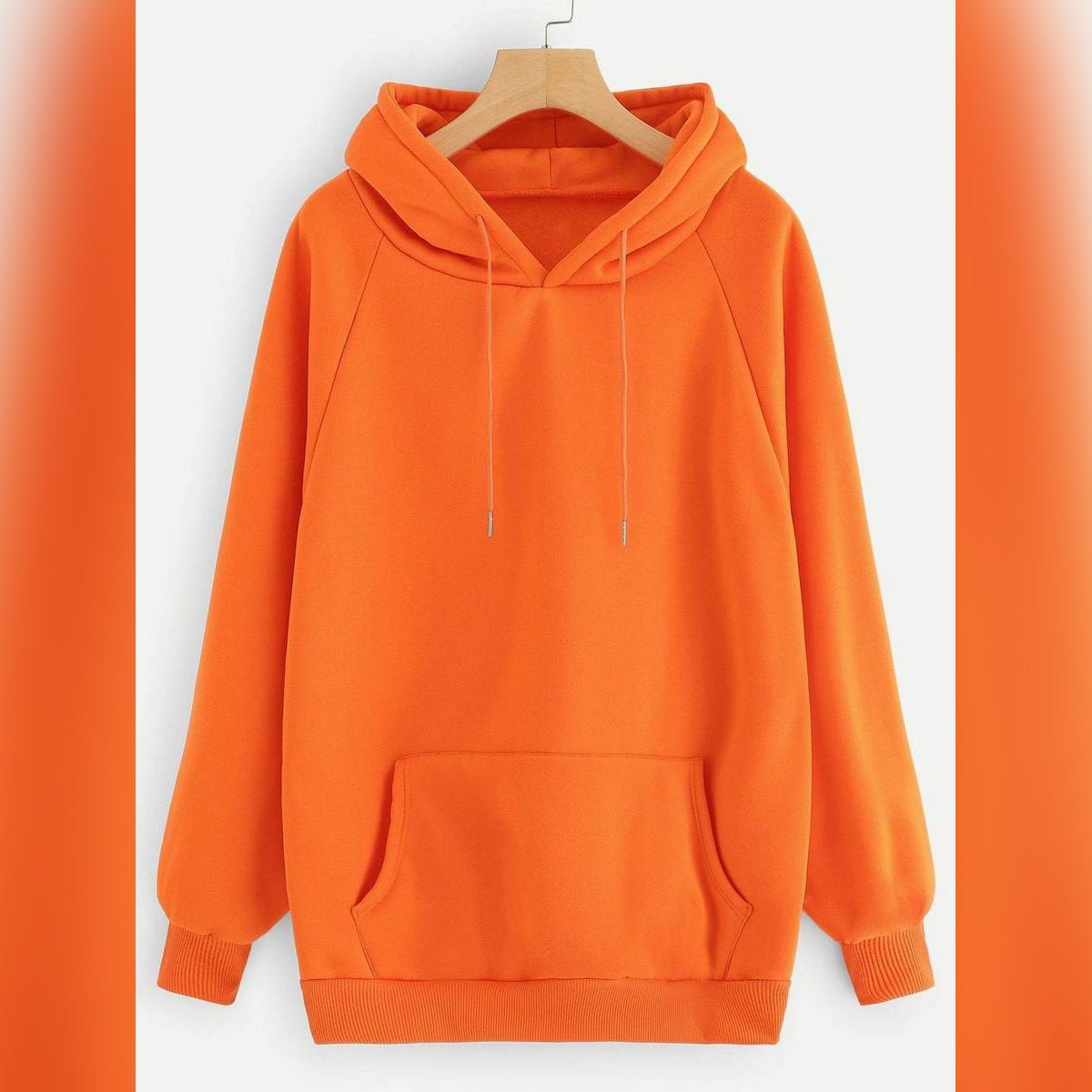 Orange Plain Fleece Full Sleeves Pull Over Hoodie - DENIMS - Hoodies & Sweatshirts - 