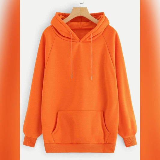 Orange Plain Fleece Full Sleeves Pull Over Hoodie - DENIMS - Hoodies & Sweatshirts - 